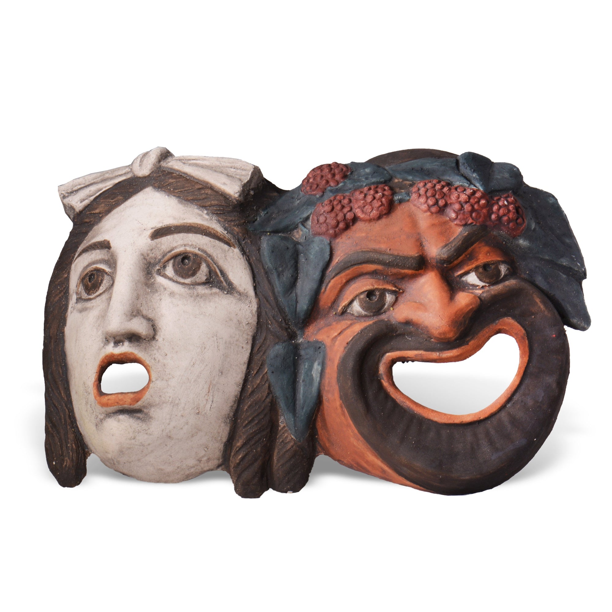 Two terracotta roundels with theatrical masks