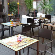 Museum Cafe, tavoli i nostri pannelli ispirati a Santa Chiara e alle sue Maioliche