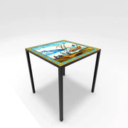 Tavolo con pannello 30x30 cm composto dalle piastrelle ispirate al Chiostro di santa Chiara